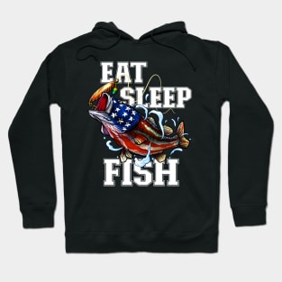 Eat Sleep Fish - American Flag Bass Fishing Hoodie